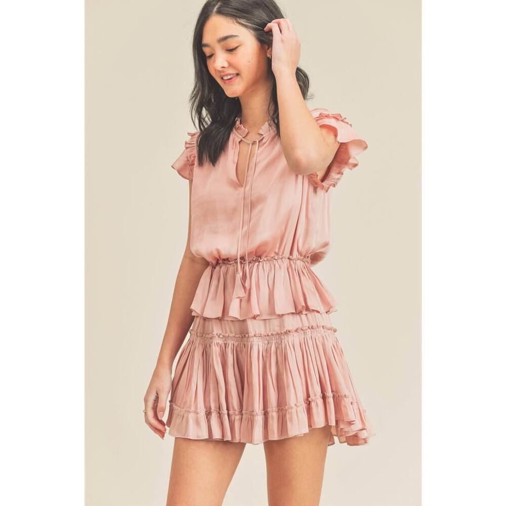 Reset by Jane Women’s Large Blush Pink Silky Ruffle Feminine Claire Dress